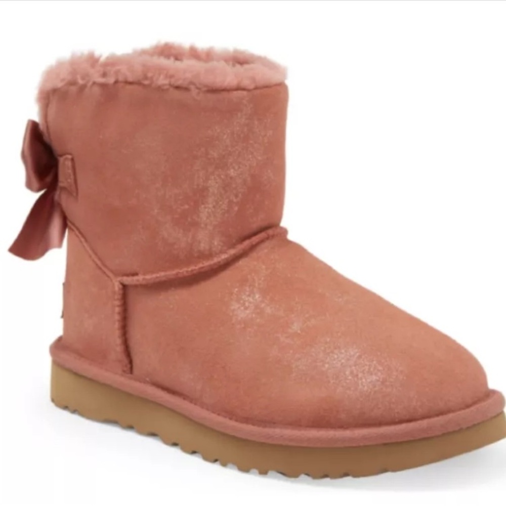 UGG Mini Bailey Bow Glimmer Blush Pink Boots 8